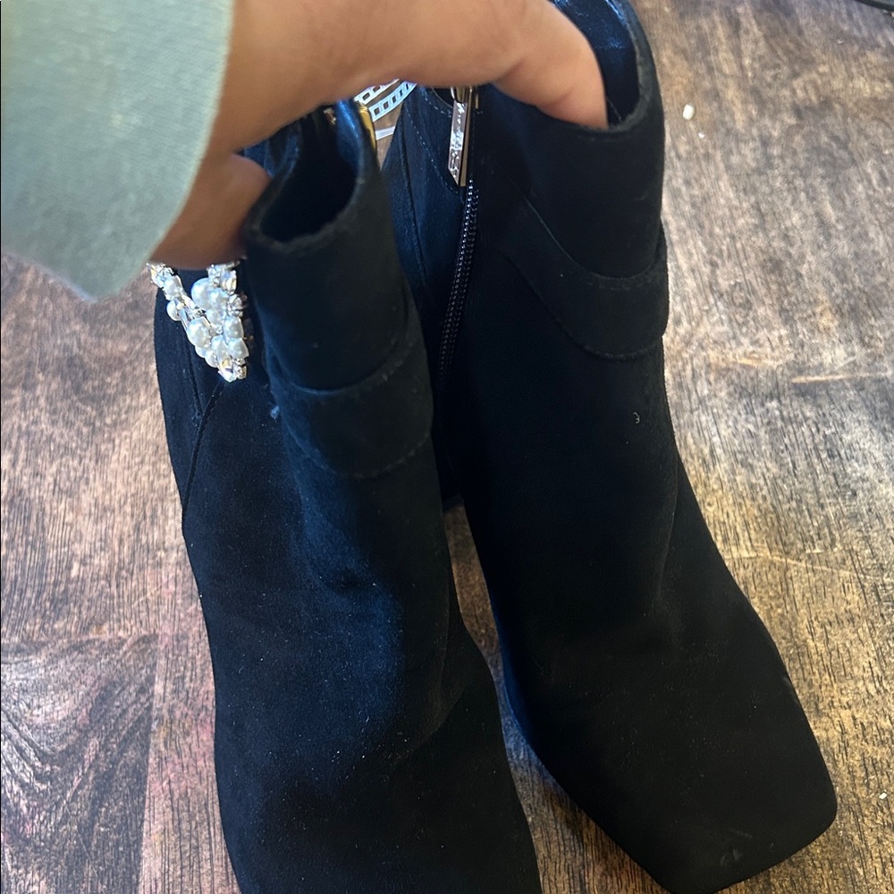 Jessica Simpson Black Suede Ankle Boots with Crystal Embellished Buckle - Picture 6 of 13